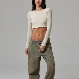 TALENTLESS Women's Waffle Knit Long Sleeve Crop Tee XS